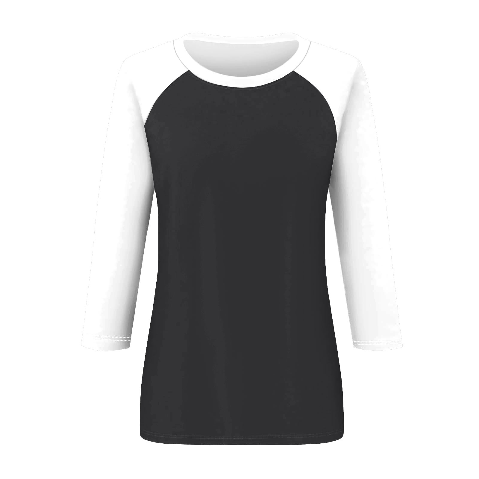 thumbnail image 4 of Camiseta raglán de manga 3/4 para mujer: cuello redondo, estampado informal, versátil para todas las estaciones (S-XXL), 4 of 5